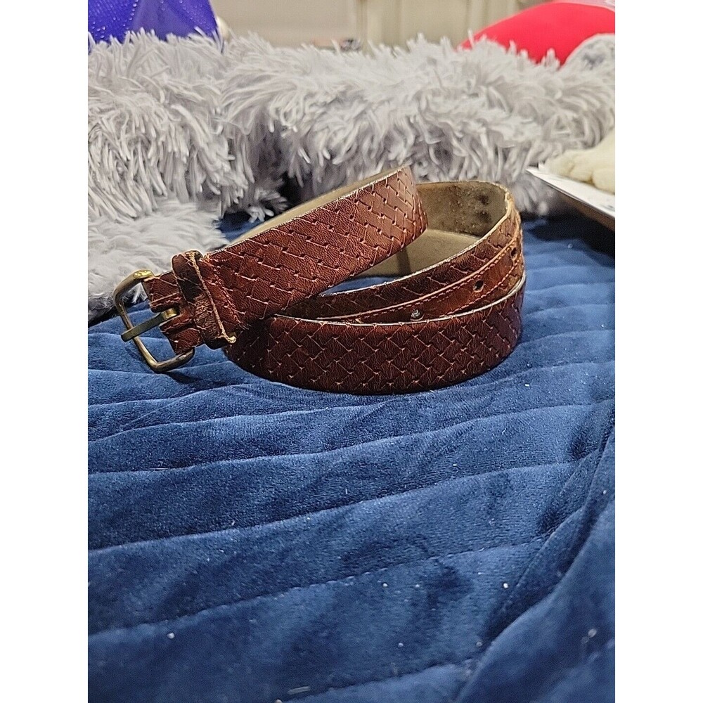 Brown Woven Basket Weave Belt Full Grain Oil Tan Leather Brass Buckle  sz 34